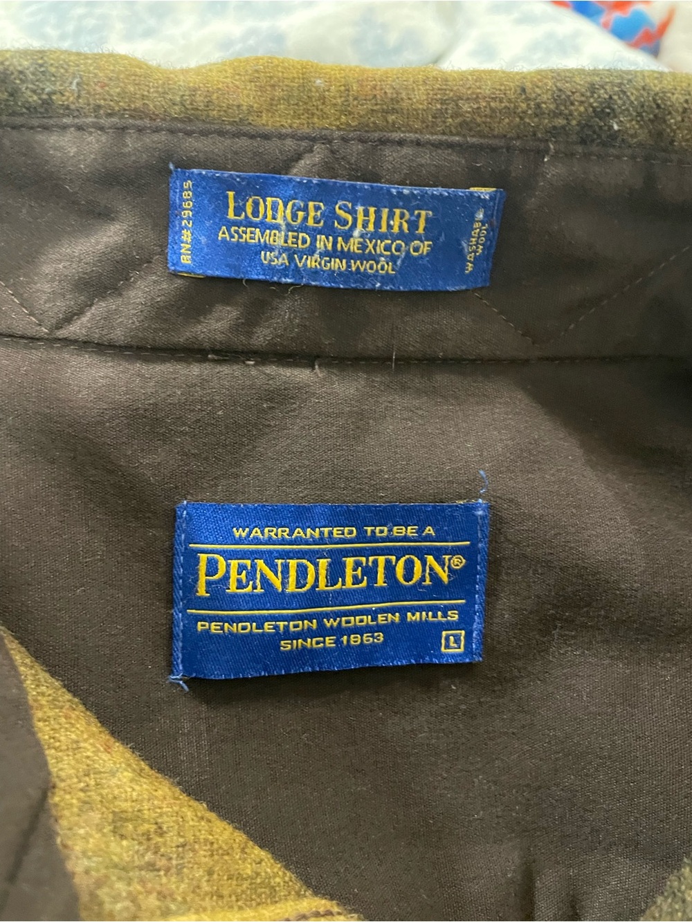 Pendleton Men's Yellow and Black Plaid Wool Button-Down Shirt Large Wool - Picture 4 of 6